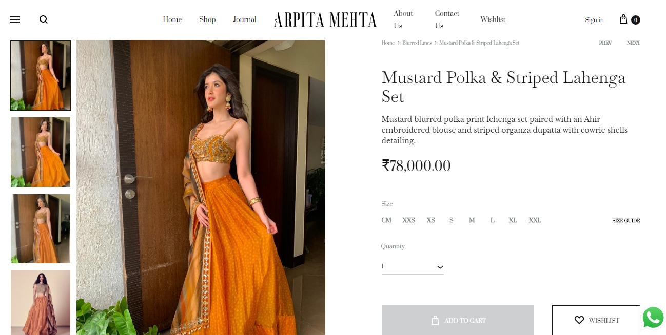 Shanaya Kapoor's lehenga set from Arpita Mehta(arpitamehtaofficial.com)