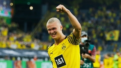Borussia Dortmund's Erling Haaland celebrates. (REUTERS)
