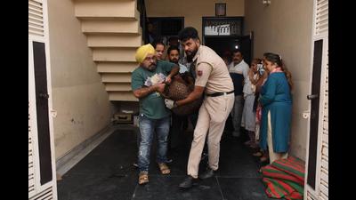 Police taking the body of the deceased to the civil hospital for post-mortem examination in Ludhiana on Monday. (Gurpreet Singh/HT) Police taking the body of the deceased to the civil hospital for post-mortem examination in Ludhiana on Monday. (Gurpreet Singh/HT)