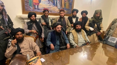 Taliban fighters take control of Afghan presidential palace after President Ashraf Ghani fled the country. (AP) Taliban fighters take control of Afghan presidential palace after President Ashraf Ghani fled the country. (AP)