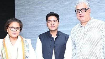 Sushmita Dev joins TMC in presence of party leaders Abhishek Banerjee and Derek O'Brien. (TMC Twitter) Sushmita Dev joins TMC in presence of party leaders Abhishek Banerjee and Derek O'Brien. (TMC Twitter)