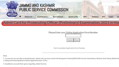 JKPSC admit cards 2021: Candidates who have applied for the JKPSC exams for the mentioned posts can download their admit cards from the official website at jkpsc.nic.in. (jjpsc.nic.in)