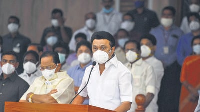 Stalin assured that the three-month-old DMK government will not back on its election promises (Raj K Raj / HT Photo) Stalin assured that the three-month-old DMK government will not back on its election promises (Raj K Raj / HT Photo)