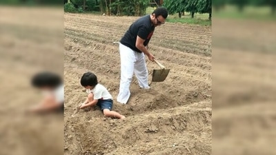 Saif Ali Khan teaches his son Taimur Ali Khan the importance of planting more trees on World Earth Day. (Instagram/@kareenakapoorkhan) Saif Ali Khan teaches his son Taimur Ali Khan the importance of planting more trees on World Earth Day. (Instagram/@kareenakapoorkhan)