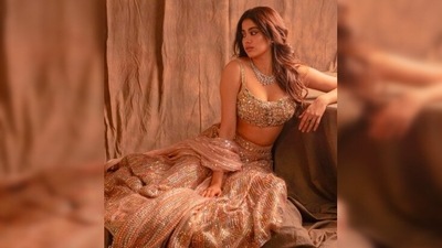 Janhvi Kapoor opted for this embellished Manish Malhotra lehenga for her cousin Rhea Kapoor's wedding which took place on August 14. (Instagram/@janhvikapoor) Janhvi Kapoor opted for this embellished Manish Malhotra lehenga for her cousin Rhea Kapoor's wedding which took place on August 14. (Instagram/@janhvikapoor)