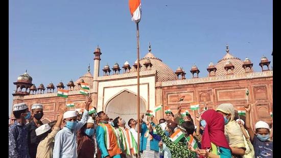 Flag hoisting on Jama Masjid premises in Agra on Independence Day . (Sourced)