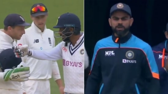 Virat Kohli did not look impressed as England players had a verbal go at Jasprit Bumrah.&nbsp;(Screengrab)