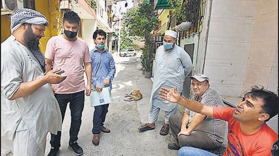 Refugees at Afghan Colony, Lajpat Nagar-2, on Monday. Several AFghan nationals reached the Capital over the last few days. (Sanjeev Verma/HT PHOTO)