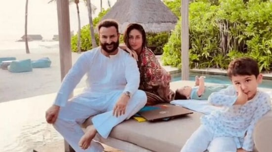 Kareena Kapoor with Saif Ali Khan, Taimur and Jeh.