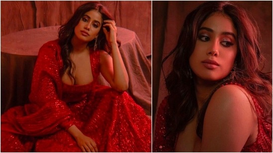 Photos: Janhvi Kapoor raises hotness quotient in red Manish Malhotra  lehenga