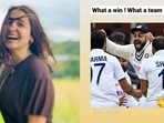 Anushka Sharma reacts to India's win against England. Anushka Sharma reacts to India's win against England.
