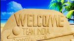 Sudarshan Patnaik’s sand art welcoming the hockey teams to Odisha. (HT photo) Sudarshan Patnaik’s sand art welcoming the hockey teams to Odisha. (HT photo)