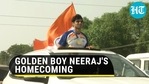 Neeraj Chopra received a hero’s welcome as he reached his hometown Neeraj Chopra received a hero’s welcome as he reached his hometown