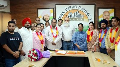 The newly appointed trustees taking the charge at LIT office in Ludhiana on Tuesday. (Harsimar Pal Singh/HT)