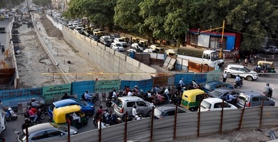 Construction work delayed at Ashram Chowk, in New Delhi (Sanjeev Verma/ Hindustan Times) Construction work delayed at Ashram Chowk, in New Delhi (Sanjeev Verma/ Hindustan Times)