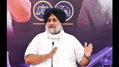 Shiromani Akali Dal president Sukhbir Singh Badal during a press Conference in Chandigarh on Tuesday. Shiromani Akali Dal president Sukhbir Singh Badal during a press Conference in Chandigarh on Tuesday.