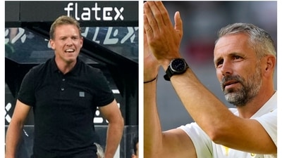 DFL Super Cup: Borussia Dortmund coach Marco Rose (right) is expecting close duel, while Bayern Munich coach Julian Nagelsmann (left) is wary of rival's counter-attacking play. (HT COLLAGE) DFL Super Cup: Borussia Dortmund coach Marco Rose (right) is expecting close duel, while Bayern Munich coach Julian Nagelsmann (left) is wary of rival's counter-attacking play. (HT COLLAGE)