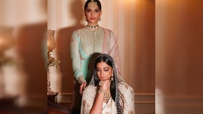 Sonam Kapoor, on the other hand, donned a pastel blue anarkali lehenga by ace designer Anamika Khanna. (Instagram/@sonamkapoor)