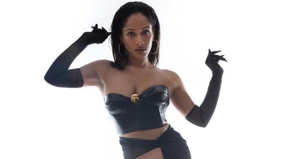 Masaba Gupta in all-black corset and sheer skirt mixes boss lady vibes with sensuous glamour (Instagram/@masabagupta) Masaba Gupta in all-black corset and sheer skirt mixes boss lady vibes with sensuous glamour (Instagram/@masabagupta)