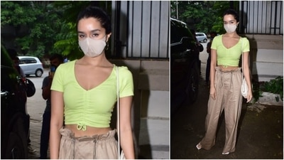 Shraddha Kapoor shows how to casually style crop tops and baggy trousers. (HT Photo/Varinder Chawla)