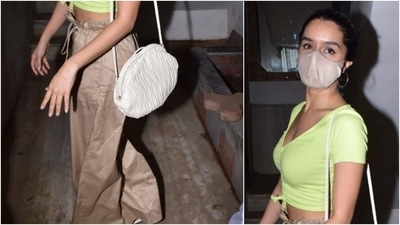Shraddha Kapoor accessorised her look with hoop earrings and a white sling bag. (HT Photo/Varinder Chawla)