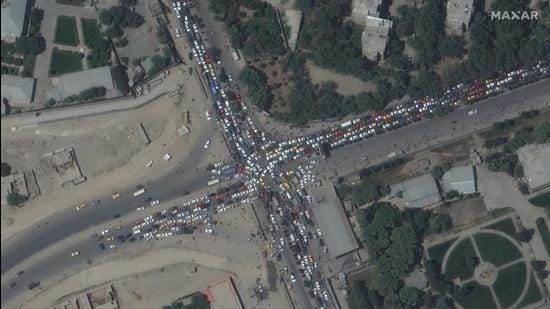 Traffic jam and crowds seen near Kabul's airport in Afghanistan on August 16. (Representational image/via REUTERS)