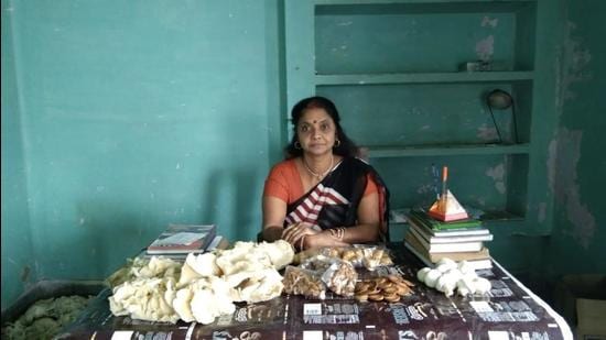 Rekha Kumari cultivates three variants of mushrooms in her house. (HT photo)