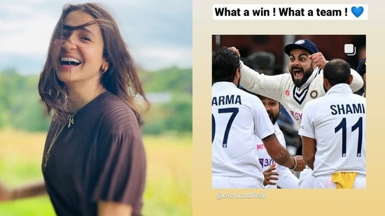 Anushka Sharma reacts to India's win against England. 