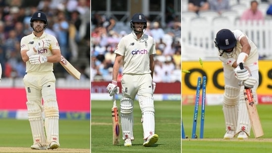 England batsmen Rory Burns (L), Dom Sibley (centre) and Haseeb Hameed (R)(HT Collage)