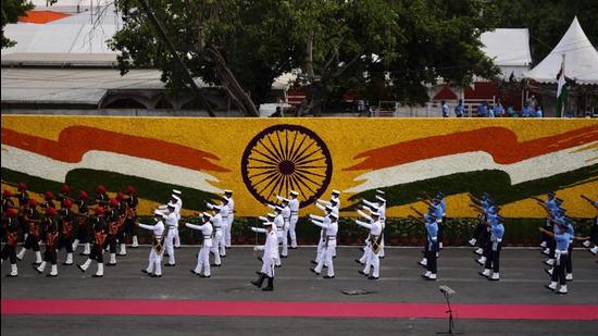 Soldiers from the armed forces march during Independence Day celebrations at the Red Fort in New Delhi, India, on Sunday, August 15, 2021. (Representational image/AP)