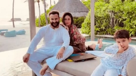 Kareena Kapoor with Saif Ali Khan, Taimur and Jeh.