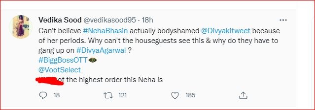 A screengrab of Vedika Sood's tweet.