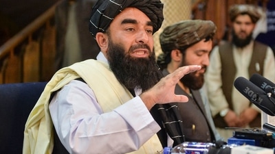 Taliban spokesperson Zabihullah Mujahid addressing the first press conference in Kabul on August 17. (AFP) Taliban spokesperson Zabihullah Mujahid addressing the first press conference in Kabul on August 17. (AFP)