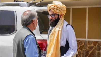Senior Haqqani group leader Anas Haqqani (right) speaks to Abdullah Abdullah, head of Afghanistan’s National Reconciliation Council and former government negotiator with the Taliban, in Kabul, Afghanistan, on Wednesday. (AP) Senior Haqqani group leader Anas Haqqani (right) speaks to Abdullah Abdullah, head of Afghanistan’s National Reconciliation Council and former government negotiator with the Taliban, in Kabul, Afghanistan, on Wednesday. (AP)