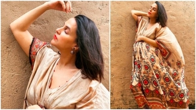 Earlier, Neha Dhupia grabbed eyeballs when she posed in a beige Kaftan by Rajdeep Ranawat. (Instagram/@nehadhupia)