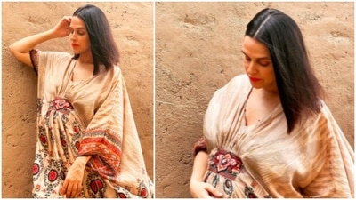 With red lips and hair open, Neha Dhupia looked to-die-for in this beige Kaftan. (Instagram/@nehadhupia)