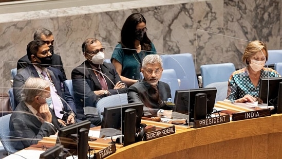 External affairs minister S Jaishankar chairs the UN Security Council Open Debate on 'Technology and Peacekeeping' at UN headquarters, in New York(ANI)