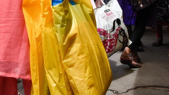 The notification released on Friday said the permitted thickness of plastic bags, currently 50 microns, will be increased to 75 microns from September 30 this year and to 120 microns from December 31, 2022.(Sanket Wankhade/HT PHOTO)