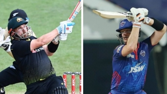 Steve Smith (right) expected to play in the remainder of IPL 2021, Aaron Finch (let) eyes return by T20 World Cup(AGENCIES/HT COLLAGE)