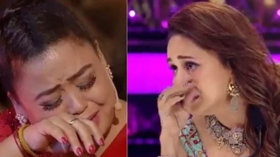 Madhuri Dixit, Bharti Singh wipe their tears as they watch a performance on Dance Deewane 3.