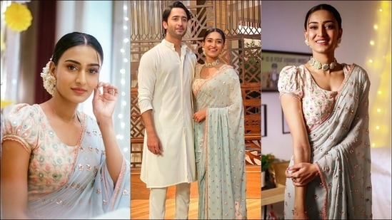 Loved Erica Fernandes’ chiffon saree in picture with Shaheer Sheikh? Here’s what it costs(Instagram/iam_ejf)