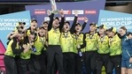 Australian players celebrate their win over India in the Women's T20 World Cup cricket final. File(AP) Australian players celebrate their win over India in the Women's T20 World Cup cricket final. File(AP)