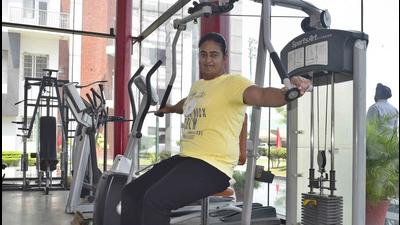 Olympian Kamalpreet Kaur at Harvest International School and Harvest Tennis Academy in Ludhiana on Thursday. (Gurpreet Singh/HT)