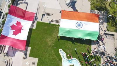Giant Canadian and Indian flags displayed in Brampton, Canada to mark India’s Independence Day. (Supplied Photo) Giant Canadian and Indian flags displayed in Brampton, Canada to mark India’s Independence Day. (Supplied Photo)