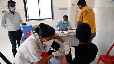 Beneficiary getting vaccination jab at Mohammadwadi in Pune. Pune’s second Covid wave less impactful than first. (HT)