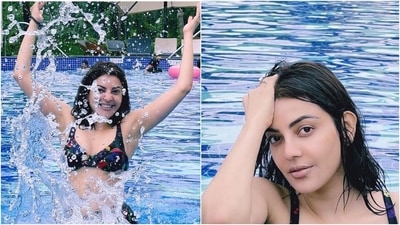 Kajal Aggarwal in ₹7k quirky printed bikini top and bottom serves pool day fashion goals (Instagram/@kajalaggarwal) Kajal Aggarwal in ₹7k quirky printed bikini top and bottom serves pool day fashion goals (Instagram/@kajalaggarwal)