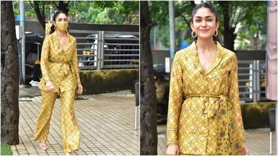 With her hair tied in a sleek ponytail, Mrunal rounded off her hairdo. Lastly, she chose nude pink lip shade, glowing skin, well-defined eye shadow, blushed cheeks, and beaming highlighter for her glam. (HT Photo/Varinder Chawla)