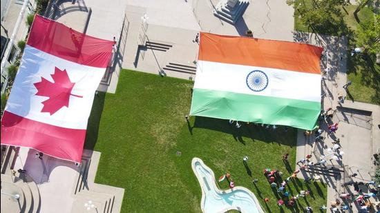 Giant Canadian and Indian flags displayed in Brampton, Canada to mark India’s Independence Day. (Supplied Photo) Giant Canadian and Indian flags displayed in Brampton, Canada to mark India’s Independence Day. (Supplied Photo)