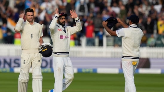London: India's Virat Kohli, centre, celebrates, after India won the 2nd test against England at Lord's.(AP)