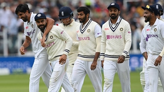 The Indian team walks back after getting Jonny Bairstow a ball before tea. (Getty Images)